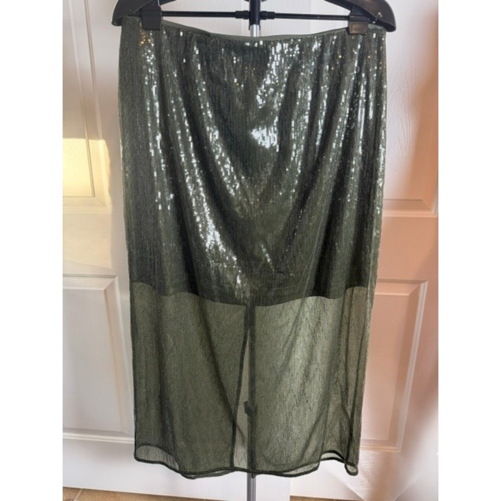 NEW Dark green sequined maxi skirt Size XL with lining to knees